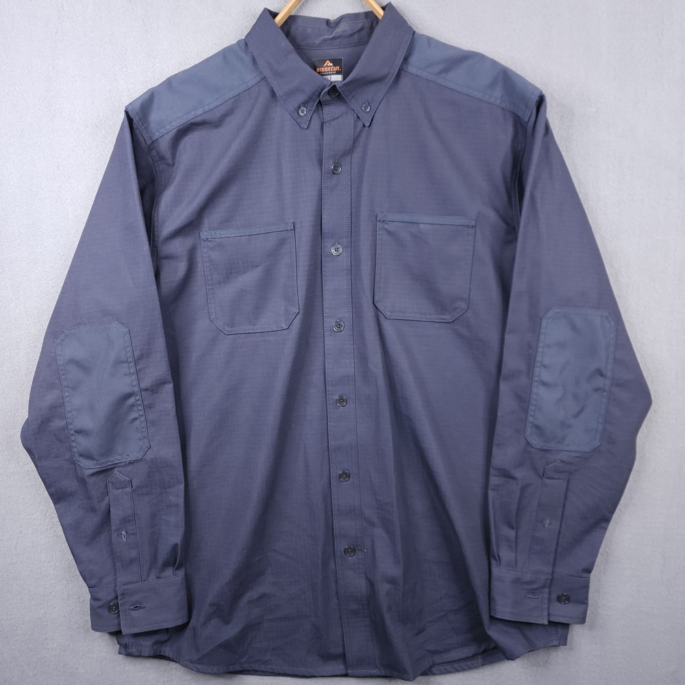 Ridgecut Toughwear Mens XLT Blue Ripstop Long Sleeve Button Shirt Elbow Patches